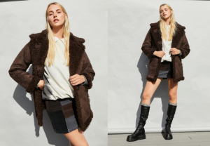 UO Faux Shearling Black Longline Coat