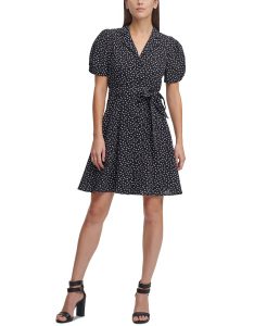 Printed Knot-Sleeve Shirtdress