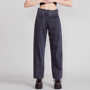 WIDE LEG CROSSOVER JEAN - STONE BLACK